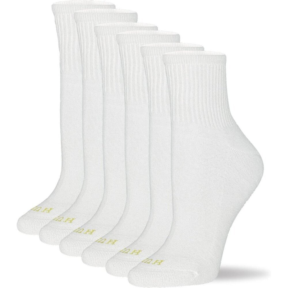 🆕Hue Mini Crew Socks Women White 6 Pair Pack Comfort Super-Soft Cotton Socks